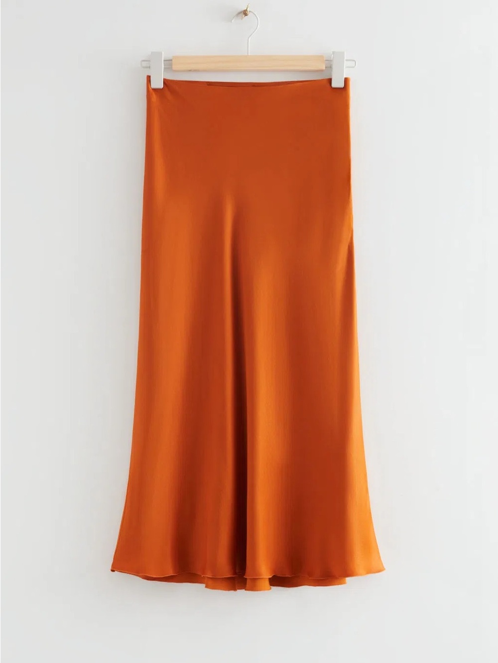 & Other Stories Rust Orange Satin Midi Skirt